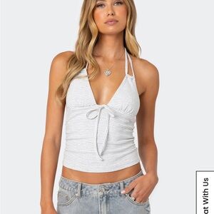 NWT Edikted Lanai Striped Halter Top, Gray, XS